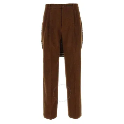 Burberry Men's Rust Melange Wool Check Panel Trousers In Brown