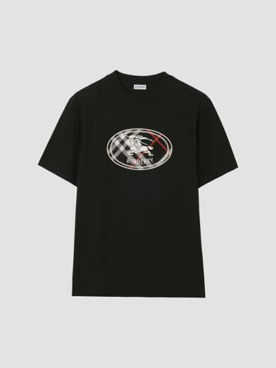 Burberry Check Knight Emblem Graphic Relaxed T Shirt In Black
