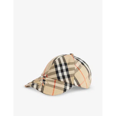 Burberry Mens Sand Checked Brand-embroidered Cotton-blend Cap