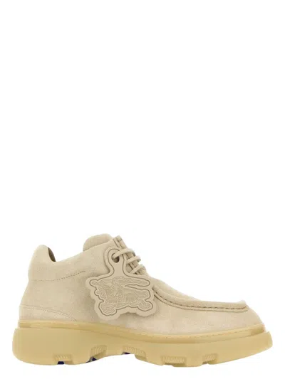 BURBERRY MEN'S SAND SUEDE CREEPER LACE-UP SHOES