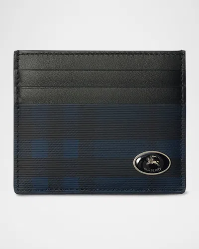 Burberry Men's Sandon Check Ekd Plaque Card Holder In Black