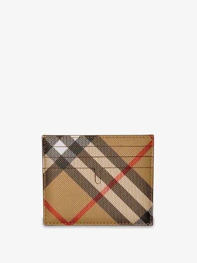 Burberry Men Sandon Coated Canvas Card Holder With Check Pattern In Brown