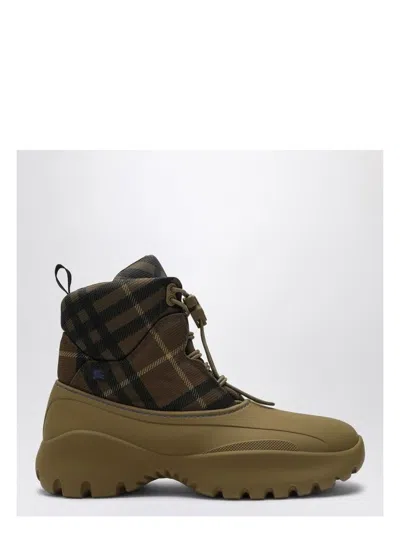 BURBERRY MEN'S SCOOT TREK ANKLE BOOT WITH CHECK PATTERN
