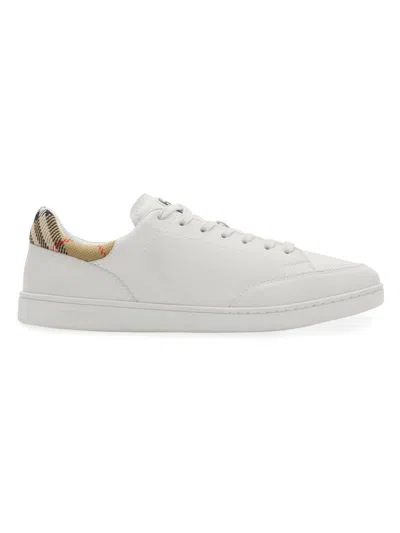 Burberry White Calf Leather Bos Taurus Low Top Sneakers