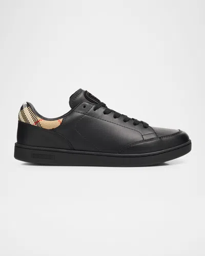 BURBERRY MEN'S SET LEATHER & CHECK LOW-TOP SNEAKERS