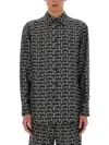 Burberry Long Sleeve Shirt With All-over Monogram Print In Black