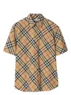 Burberry Cotton Shirt With Checked Pattern And Pockets In Nude & Neutrals