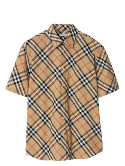 BURBERRY MEN'S SHORT SLEEVED CHECK COTTON SHIRT