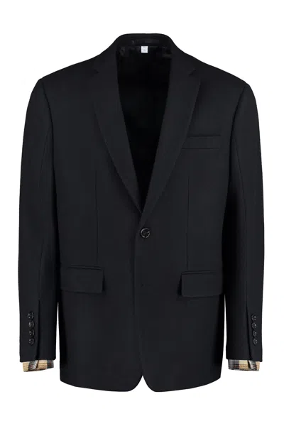 Burberry Men's Single-breasted Black Wool Jacket For Fw22