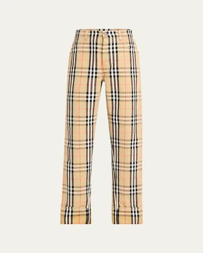 Burberry Men's Slim Check Denim Pants In Sand Ip Check