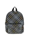 Burberry Check Blue Polyester Backpack In Gray