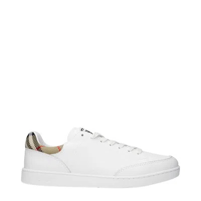 Burberry Set Sneakers In White Leather And Check