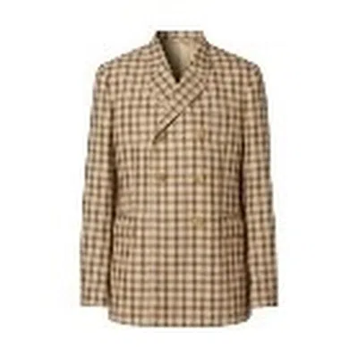 Burberry Men's Soft Fawn Gingham Wool Tailored Blazer In Brown