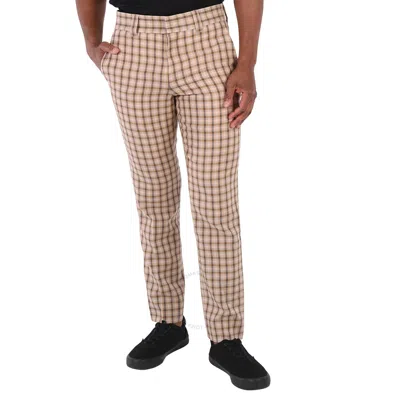 Burberry Men's Soft Fawn Gingham Wool Tailored Trousers In Multi