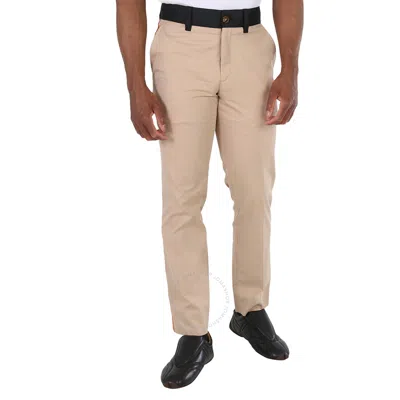 Burberry Men's Soft Fawn Slim Cut Cotton-blend Side Stripe Trousers In Neutral