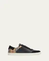 Burberry Black Sneakers With Suede Details And Check Motif In Leather Blend Man In Black-archive Beige