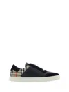 Burberry Black Sneakers With Suede Details And Check Motif In Leather Blend Man