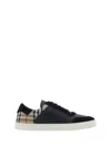 Burberry Men Black Leather And Fabric Sneakers In Multi