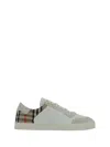 Burberry Men Stevie Leather And Check Canvas Sneakers In Multicolor