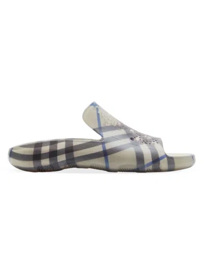 Burberry Men's Stingray Check Rubber Slide Sandals In Lichen Check