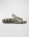 Burberry Men's Stingray Check Rubber Slide Sandals In Lichen Ip Check