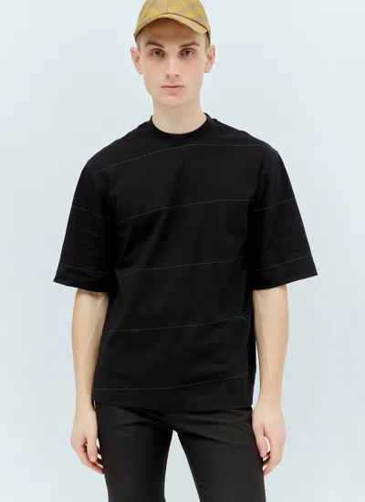 Burberry Men Striped Cotton T-shirt In Black
