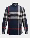 Burberry Summerton Shirt In Navy Ip Check