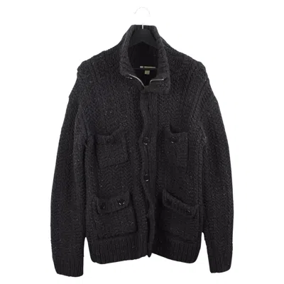 Pre-owned Burberry Men Sweater Heavy Knit Zip Button Size M/l, S1859 In Black