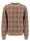 Burberry Check Pattern Sweatshirt With Embroidered Logo In Beige