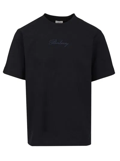 Burberry Check Logo T-shirt In Black