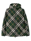 Burberry Check-pattern Zipped Hooded Jacket In Green