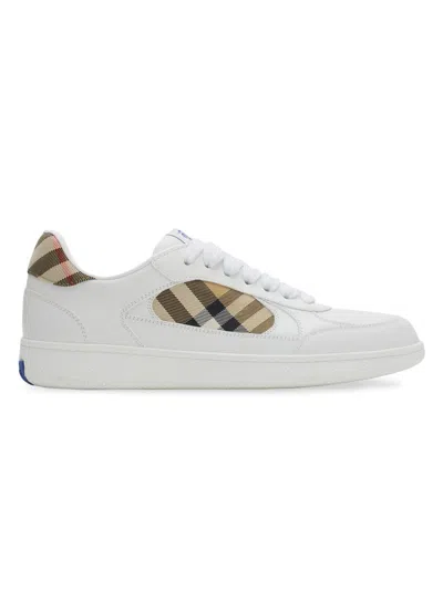 Burberry Leather And Check Terrace Sneakers In White