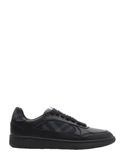 Burberry Leather And Check Terrace Sneakers In Black