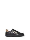 Burberry Leather Sneakers With Traditional Check Inserts In Black