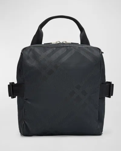 Burberry Men's Tonal Check Crossbody Bag In Black