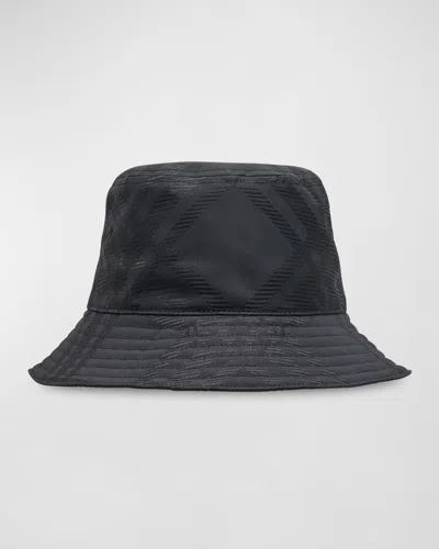 Burberry Men's Tonal Check Jacquard Bucket Hat In Black