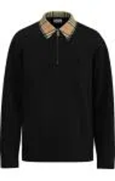 Burberry Men Traditional Check Half-zip Sweater In Black