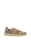 Burberry Men Beige Low Top Sneakers With Check Motif In Mixed Tech Fabrics Man In White