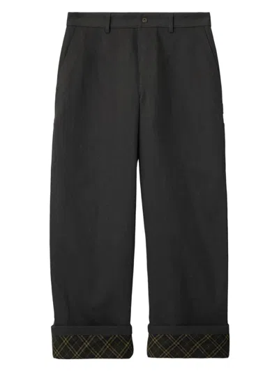 BURBERRY MEN'S TROUSERS WITH CHECK PATTERN LAPELS