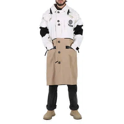 Pre-owned Burberry Men's Two-tone Detachable Hood Cotton Reconstructed Car Coat, Brand In White