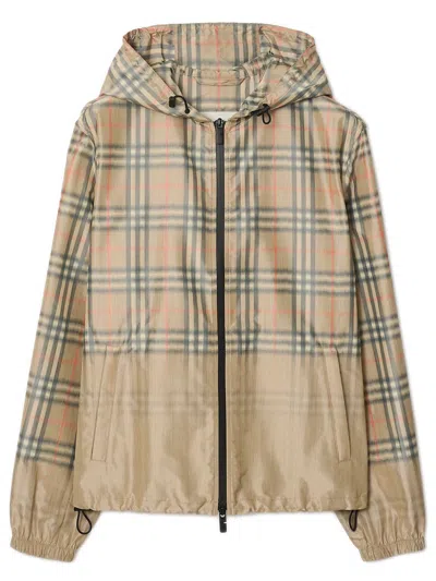 Burberry Gradient Check Hooded Lightweight Jacket In Neutral
