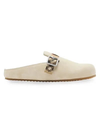 Burberry Urchin Suede Clogs In Neutral