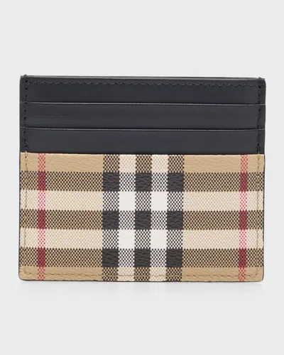 BURBERRY MEN'S VINTAGE CHECK AND LEATHER CARD CASE