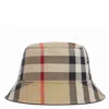 Burberry Beige Cotton Check Bucket Hat In Red