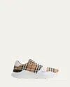 Burberry Beige And White Low Top Sneakers With Vintage Check Print And Rubber Sole In Canvas And Leather Man In Archive Beige Ip Chk