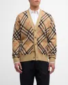 Burberry Embroidered Stretch Wool Blend Cardigan In Sand Ip Check