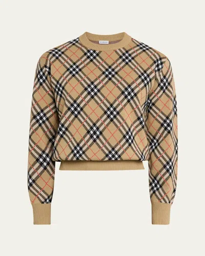 Burberry Men's Vintage Check Knit Crewneck Sweater In Brown