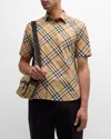 Burberry Short-sleeved Check Pattern Shirt With Button-down Collar In Sand Ip Check
