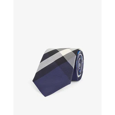 Burberry Mens Vy Manston Checked Silk Tie In Navy
