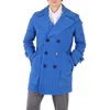 BURBERRY BURBERRY MEN'S WARM ROYAL BLUE DOUBLE-BREASTED COTTON PEACOAT